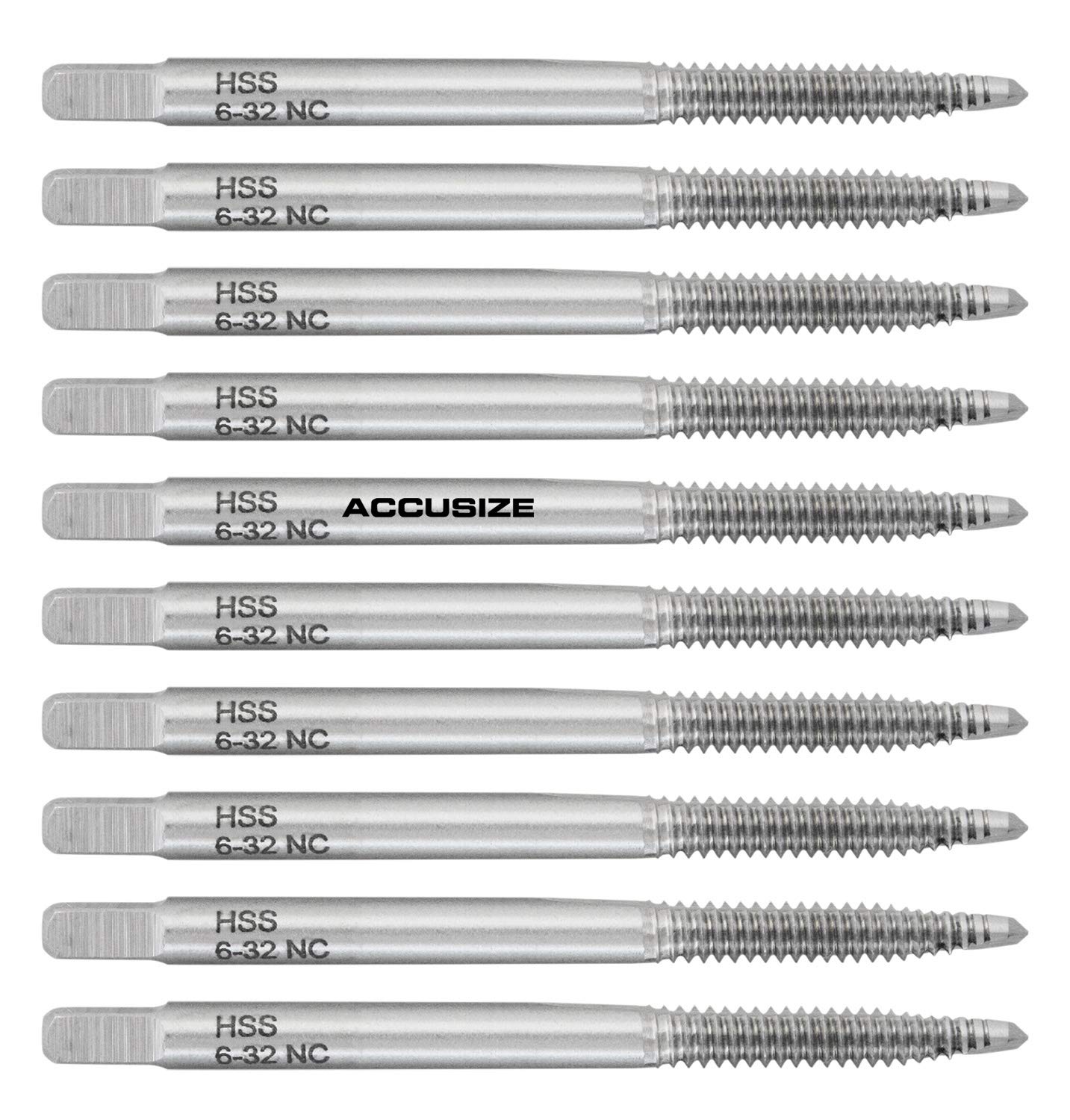 Accusize Industrial Tools 10 Pc 6-32Nc, 2 Flute, H.S.S. Spiral Point Taps, A.N.S.I. Standard, Ground, Spt-6-32x10 Pack of 2