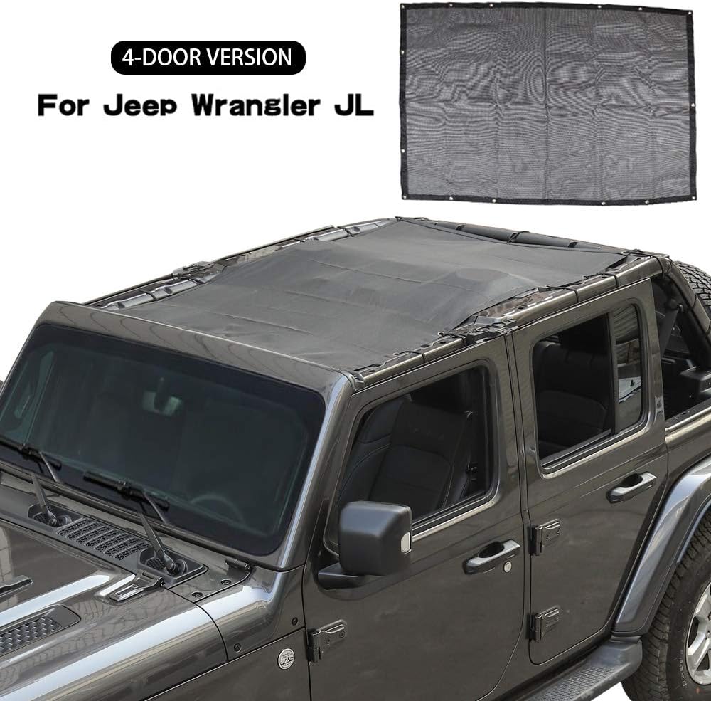 Sun Shade Mesh Bikini Top Sunshade UV Protection for Jeep Wrangler JL JLU 4 Door 2018-2022 (Plain Black)