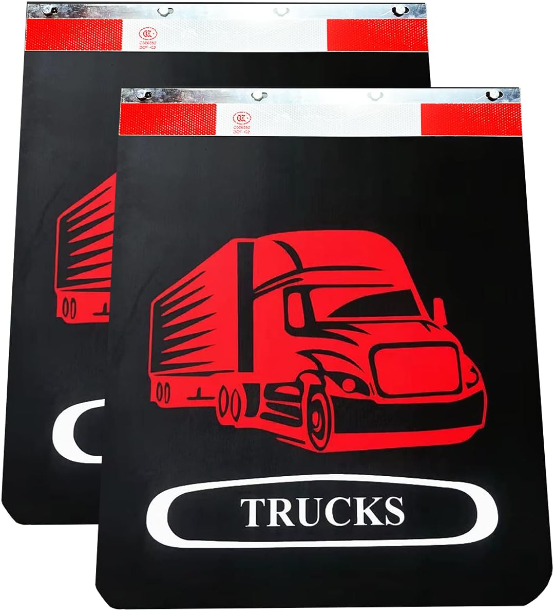 JIMIYA Black Mud Flaps and Aluminum Strip with Reflective，24inch x 30inch Heavy Duty Rubber Pair，for Semi Truck (MF-AR)