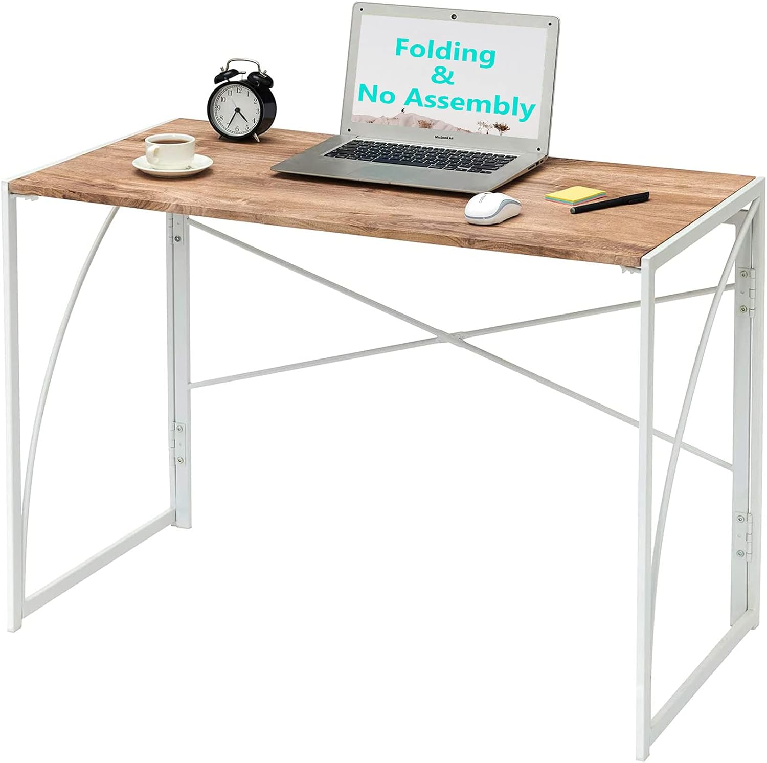 Folding Desk Computer Gaming Desk 40” No Assembly Laptop Desk Small Kids Writing Desk for Home Office Portable Wood Student Study PC Table Modern Space Saving School Work Desk for Bedroom, Oak White Pack of 2