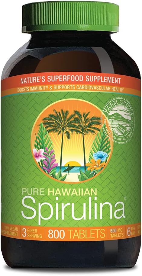Nutrex Hawaii, Pure Hawaiian Spirulina 500 mg, Vegan, Supports Immune System, Heart, Cells and Energy, 800 Tablets Pack of 2