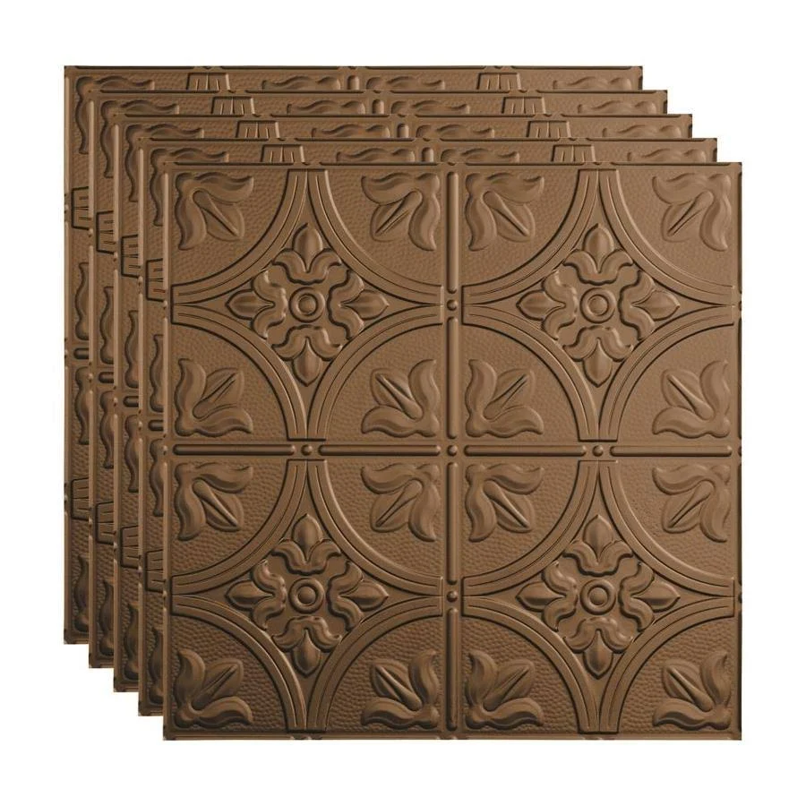 Fasade Traditional Style/Pattern 2 Decorative Vinyl 2ft x 2ft Lay in Ceiling Tile in Argent Bronze (5 Pack)