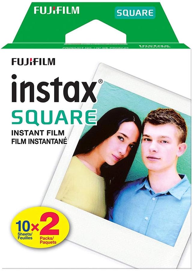 Fujifilm instax Square Instant Film + Hanging Photo Frames for Square Film Assorted Colors – Deluxe Accessory Bundle (20 Exposures) Pack of 2