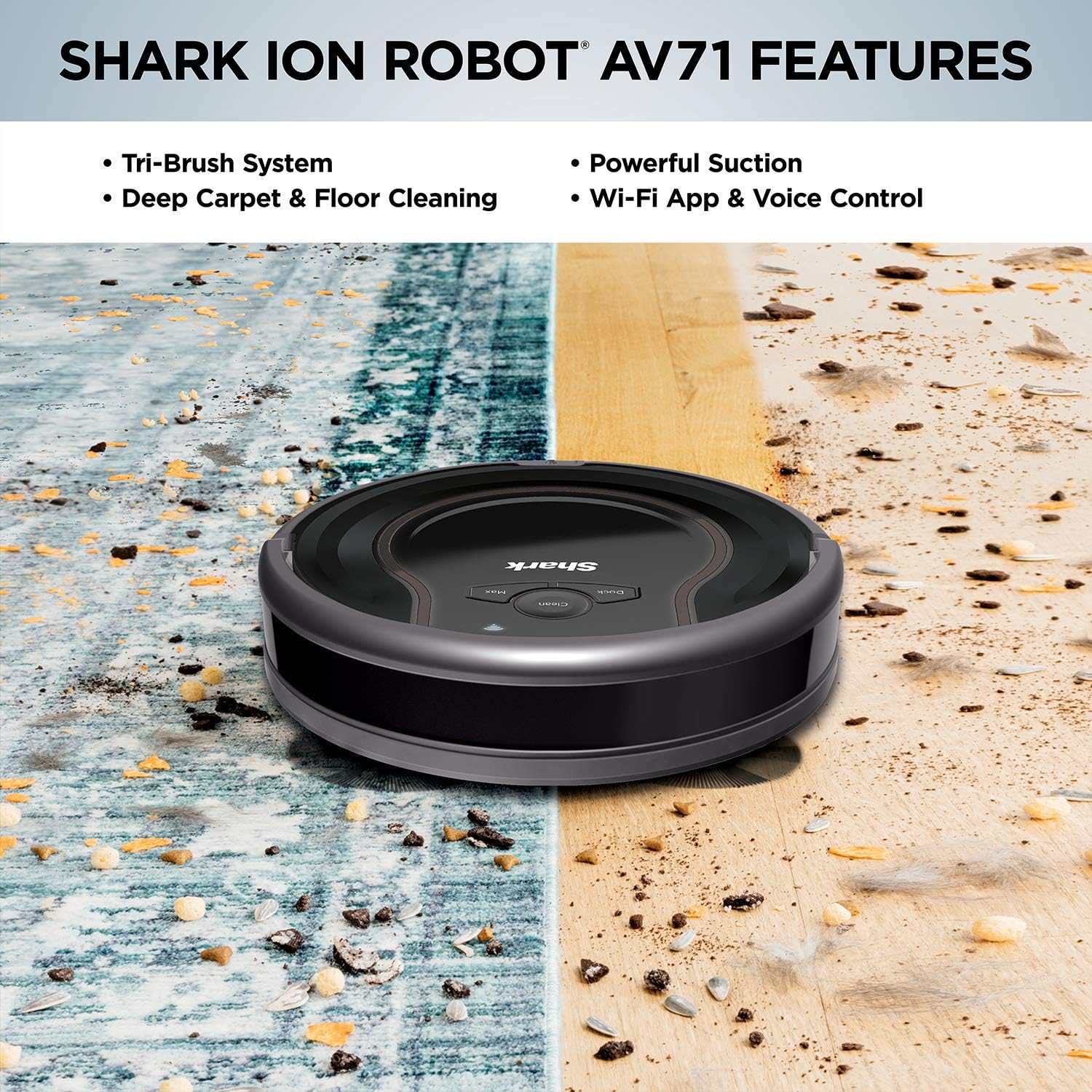 Shark ION Robot Vacuum AV751 Wi-Fi Connected, 120min Runtime, Works with Alexa, Black