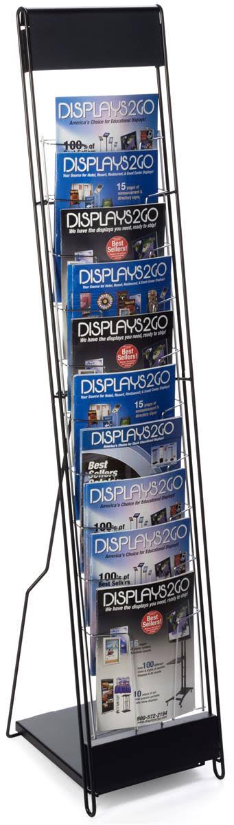 Displays2go Portable Magazine Rack with 10 Pockets for 8.5x11 Catalogs, Carry Bag Included, 54 inchh FLOOR-STANDING Literature D