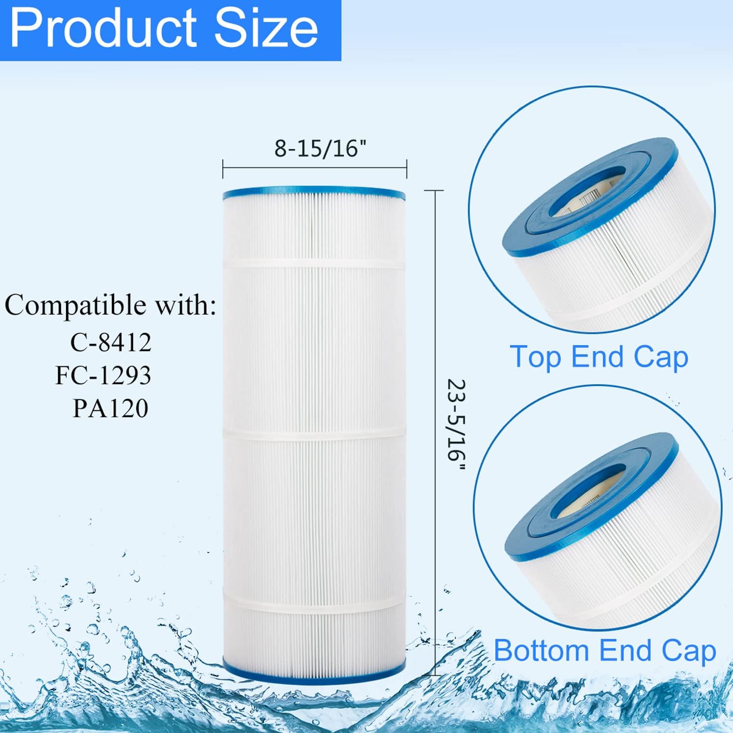 HANXER C-8412 Swimming Pool Filter Replaces for PA120, CX1200RE, C1200, Filbur FC-1293, Pro Clean 125, 817-0125N, Aladdin 22002, SD-00105, Darlly 81202 120 Sq.Ft Filter Cartridge, Pack of 1