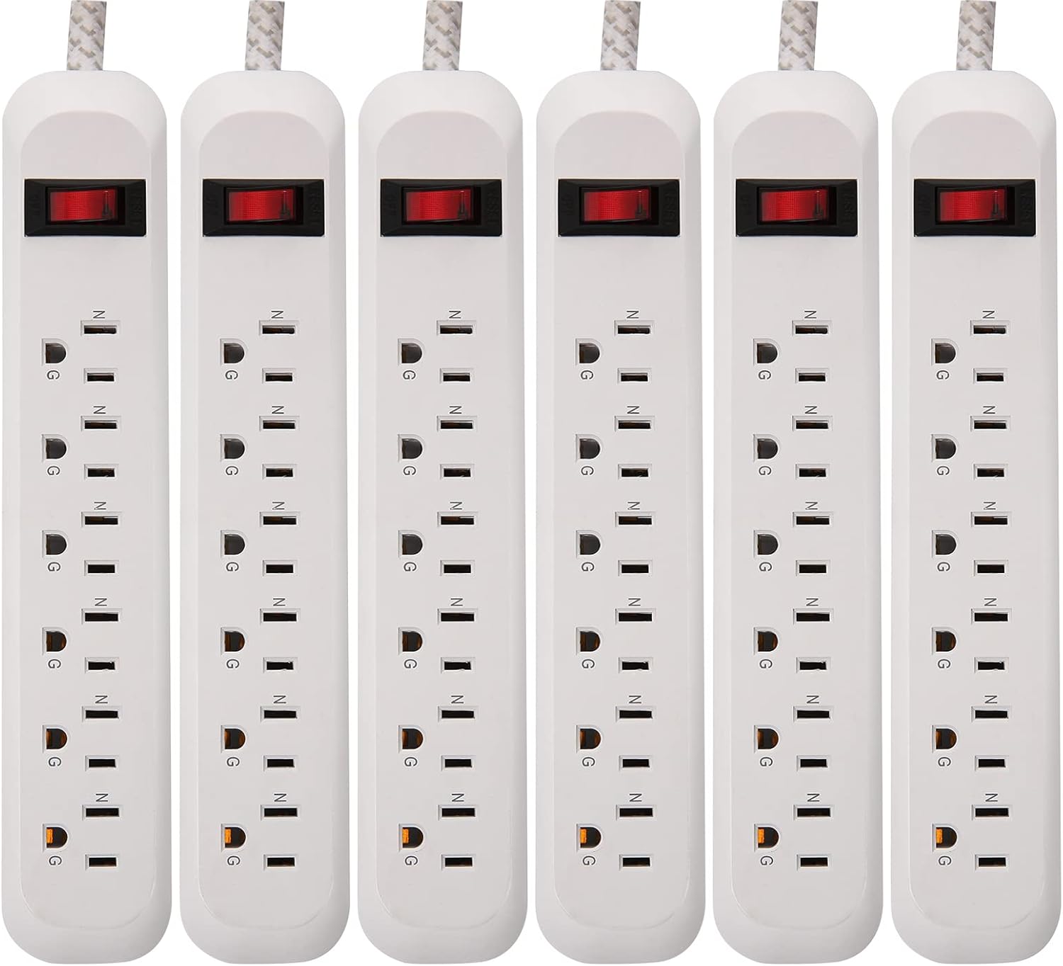 Power Strip Surge Protector CFMASTER 6 Outlets 2ft Long Extension Cord with Braided Fabric, 300 Joules, Wall-Mounted Strip, Overload Protection, for Home, Office (6 Pack) Pack of 2