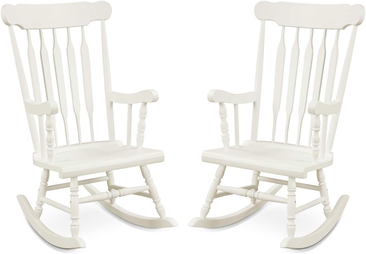 Giantex Rocking Chair Solid Wooden Frame Outdoor & Indoor Rocker for Garden, Patio, Balcony, Backyard Porch Rocker (1, White)