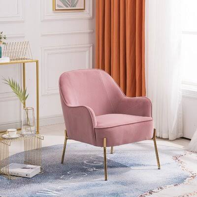 Modern New Soft Velvet Material Pink Ergonomics Accent Chair Living Room Chair with Gold More Stabler Adjustable Legs for Indoor