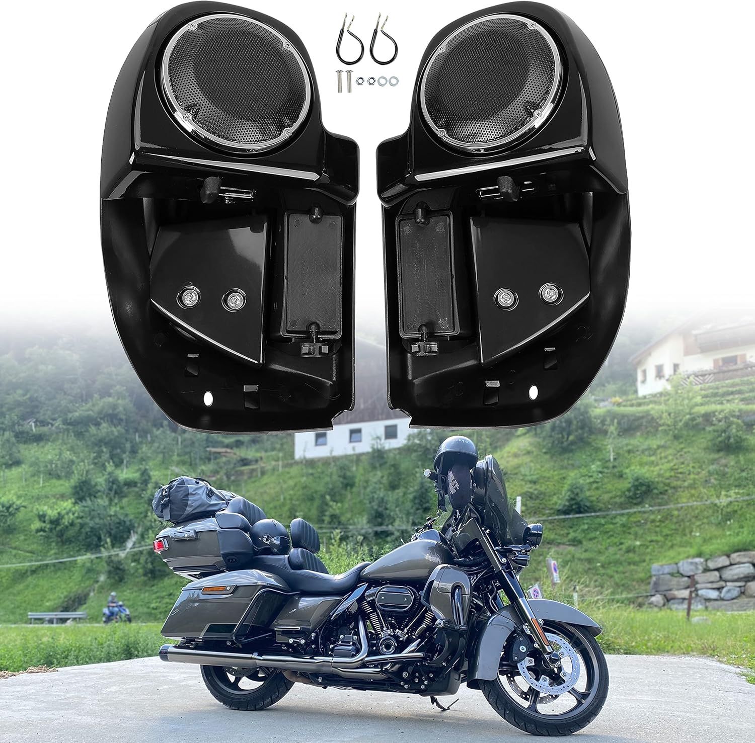 ECOTRIC Lower Vented Leg Fairing Kit Compatible With 2014-2021 Harley Davidson Touring Model Vivid Black