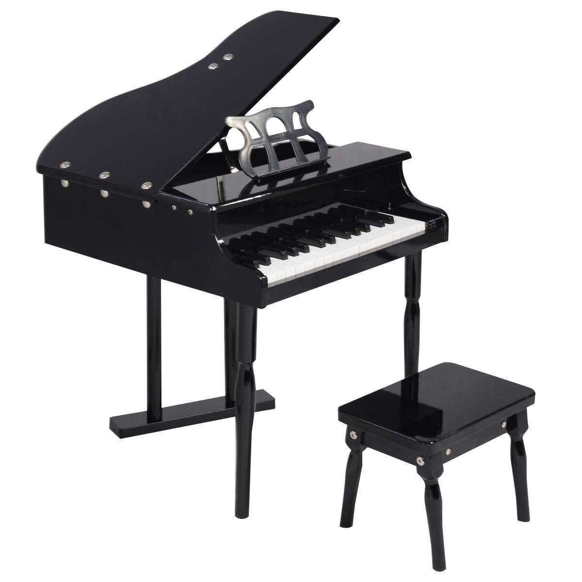 New 30 Keys Childs Toy Grand Baby Piano with Kids Pinao Bench Wood-Black