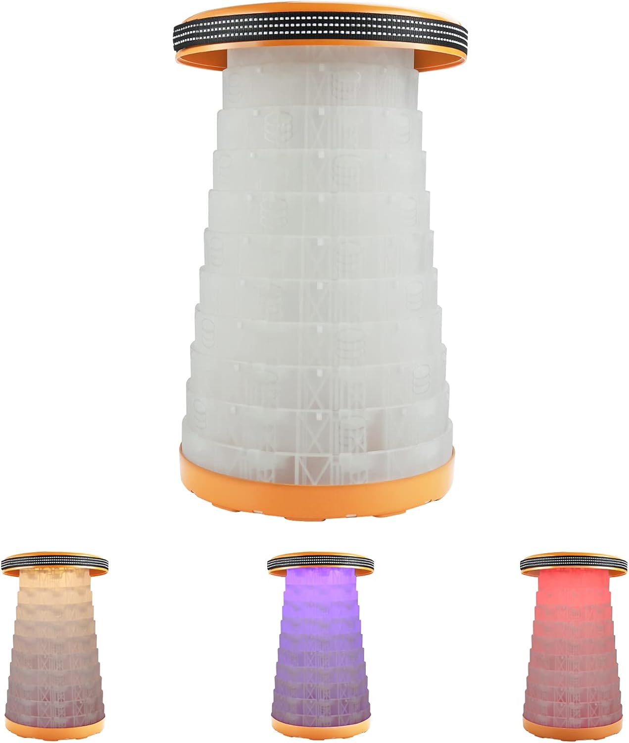 Otinlai Portable Telescopic Stool 3 Model Led Lighting Telescoping Sitting Stool Folding Stool Portable Seats Camping Stool Retractable Stool Adjustable Height (Modern with Light, Black) Pack of 2