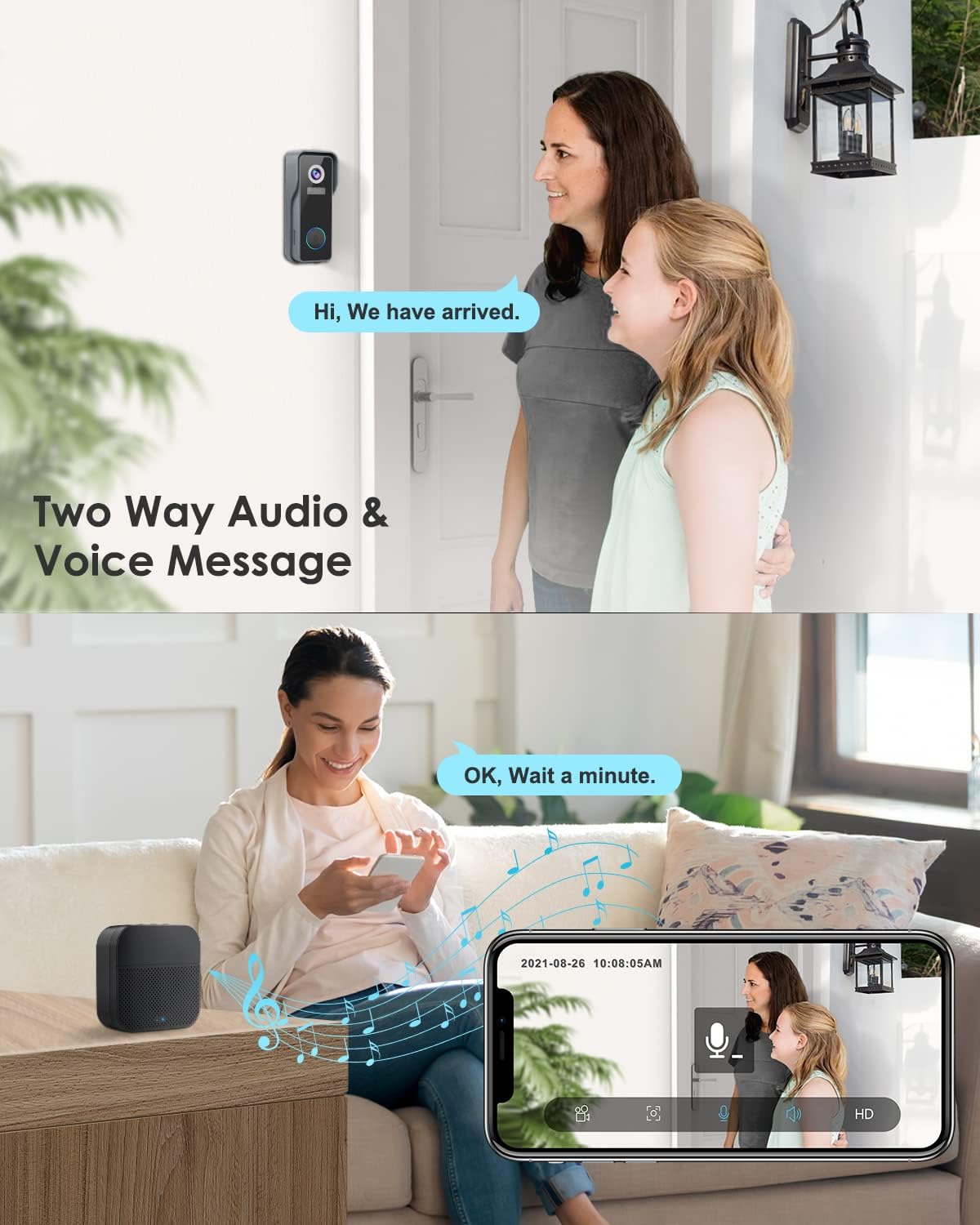 Wireless Doorbell Camera with Chime, MUBVIEW WiFi Video Doorbell Camera with Motion Detector, Anti-Theft Device, 1080P HD, Night Vision, 2-Way Audio, Storage (Optional) Pack of 2