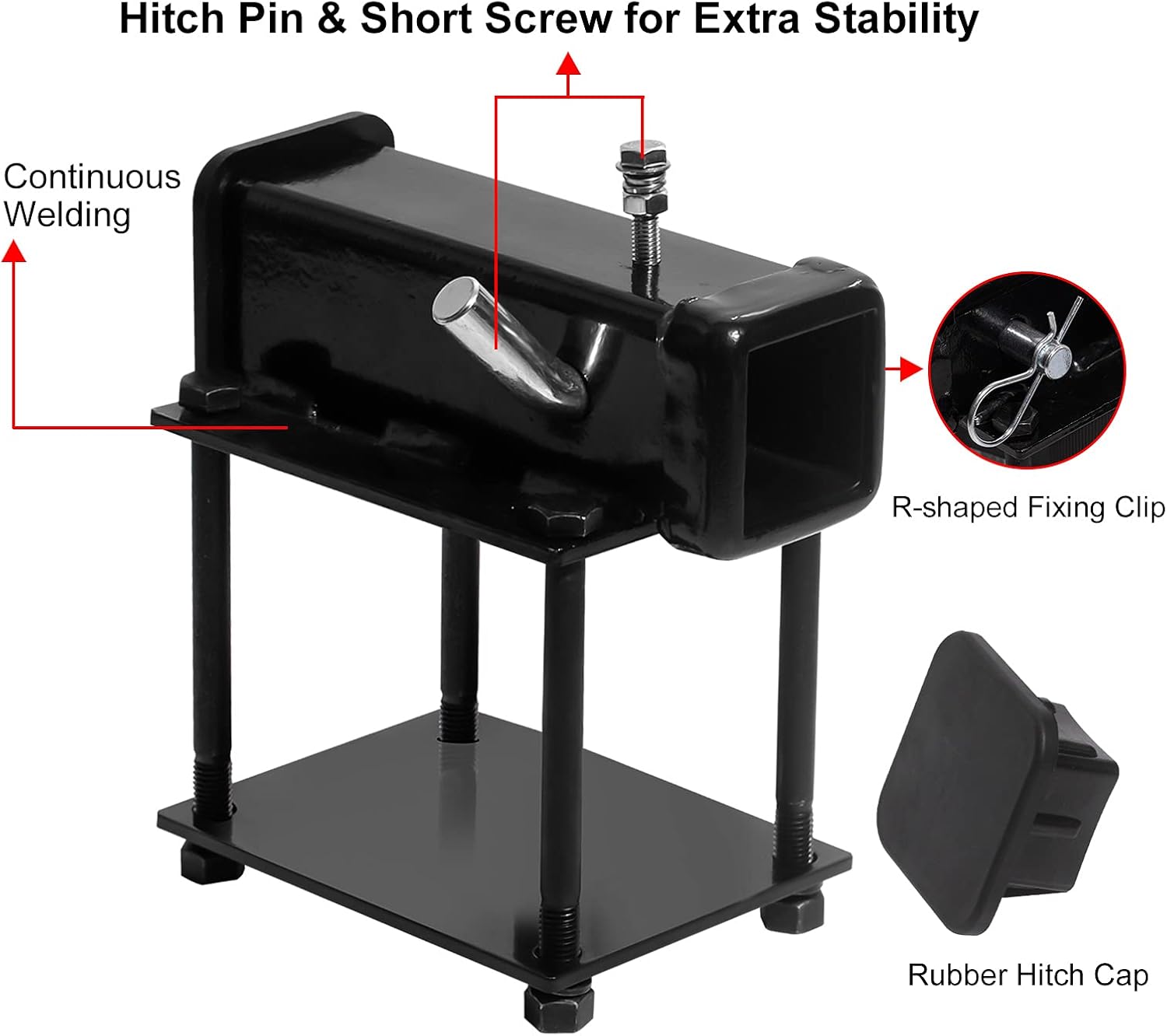 VZCY RV Bumper Hitch, Bolt-on Bike Rack Carrier Hitch Receiver Adapter with Hitch Pin & Hitch Cover for 4-4.5