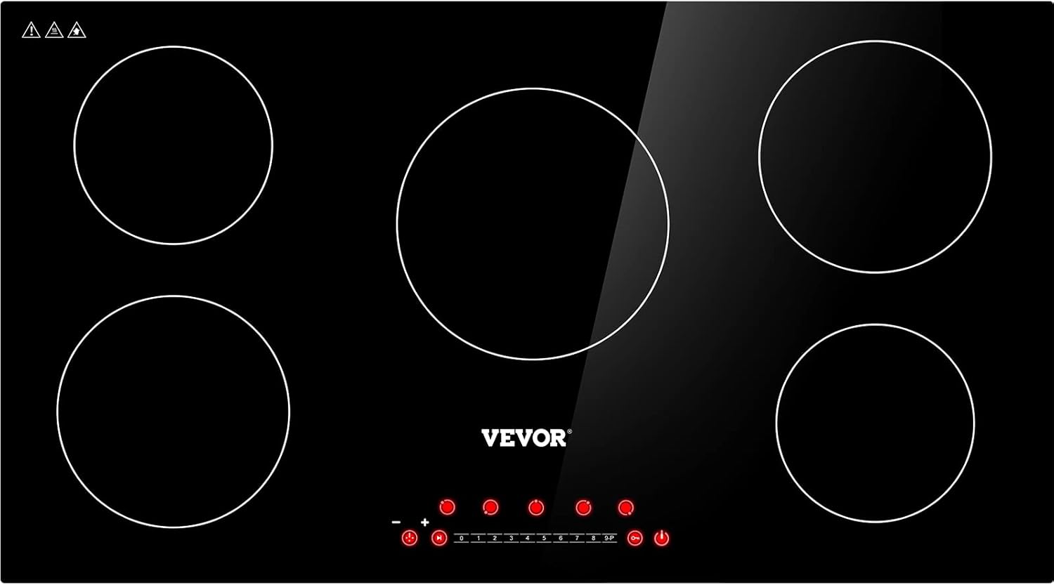 VEVOR Built-in Induction Electric Stove Top 5 Burners,35 Inch Electric Cooktop,9 Power Levels & Sensor Touch Control,Easy to Clean Ceramic Glass Surface,Child Safety Lock,240V