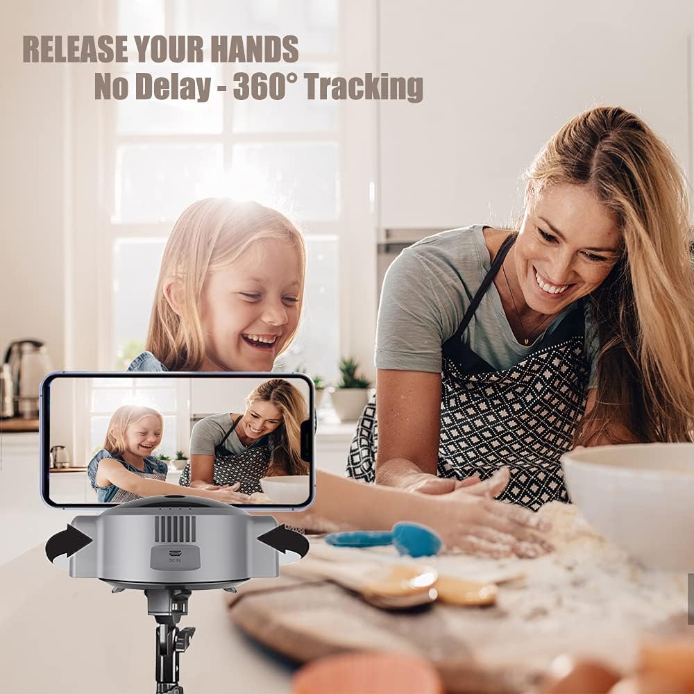 Non-Handheld Smart Tracking Phone Holder with Selfie Lights, No delay in 360&deg; Rotation Tracking, USB 1080p Webcam with Microphone for Video, Conference, Live Broadcast