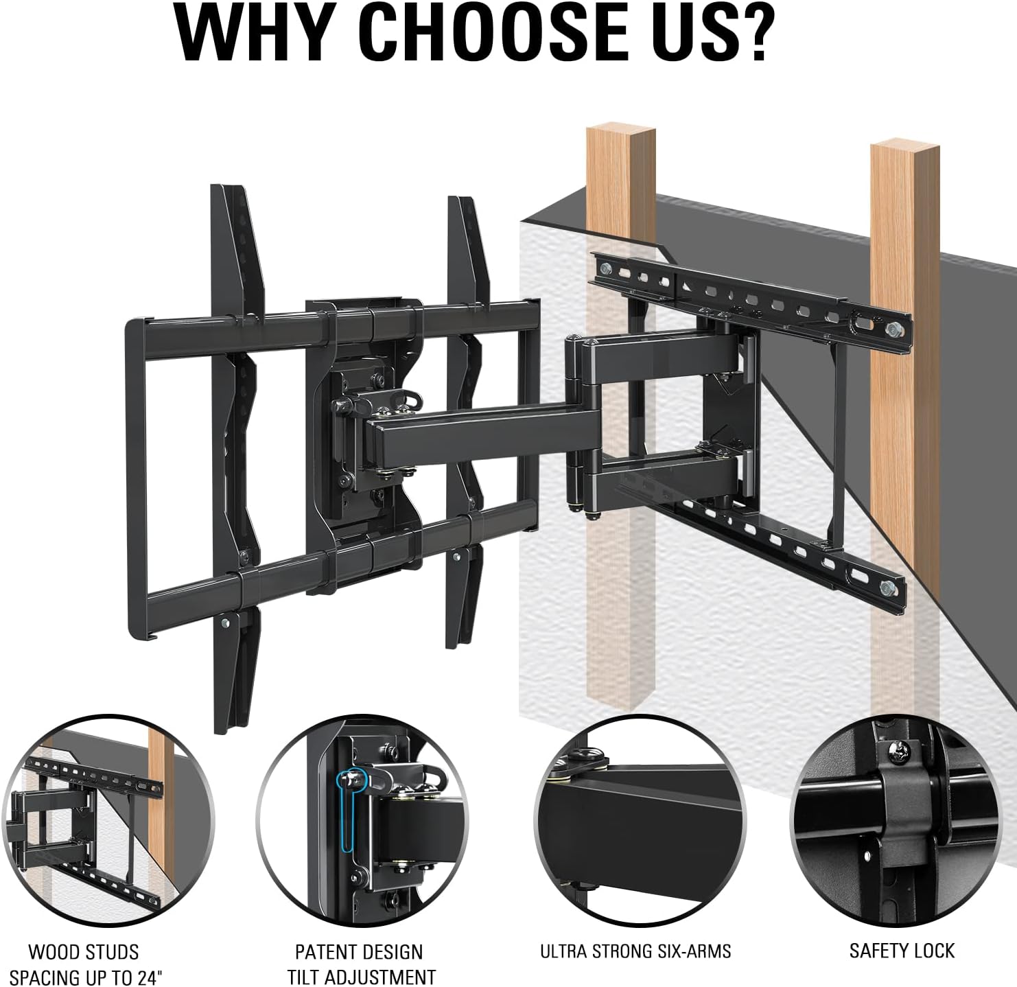 Mounting Dream TV Wall Mounts TV Bracket for Most 42-70 Inch TVs, UL Listed Premium TV Mount Full Motion with Articulating Arms, Max VESA 600x400mm and 100LBS, Fits 16