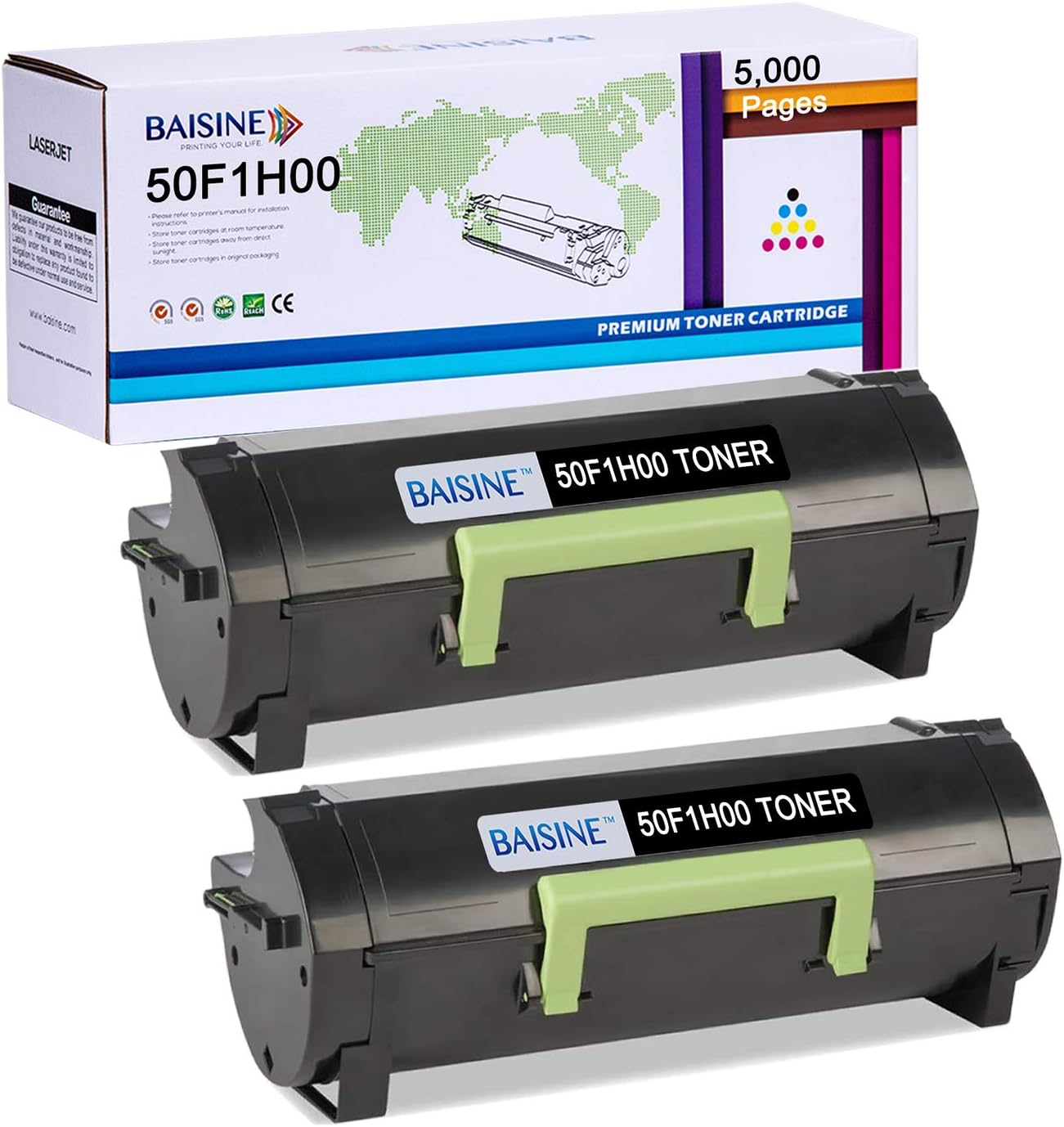 BAISINE Toner Cartridge Compatible Replacement for Lexmark 50F1H00 501H MS312dn MS610dn MS310 MS510dn MS415dn MS310dn MS310d MS315dn MS410d MS410dn MS610de - High Yield 5,000 Pages (Black, 2Pack)