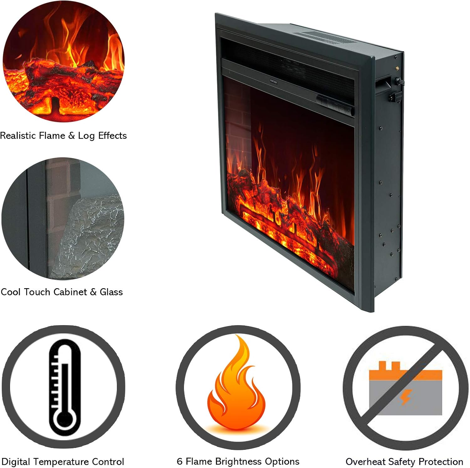 C-Hopetree Electric Fireplace Insert, Portable Freestanding Heater with Remote and Thermostat, 28 Inch Wide