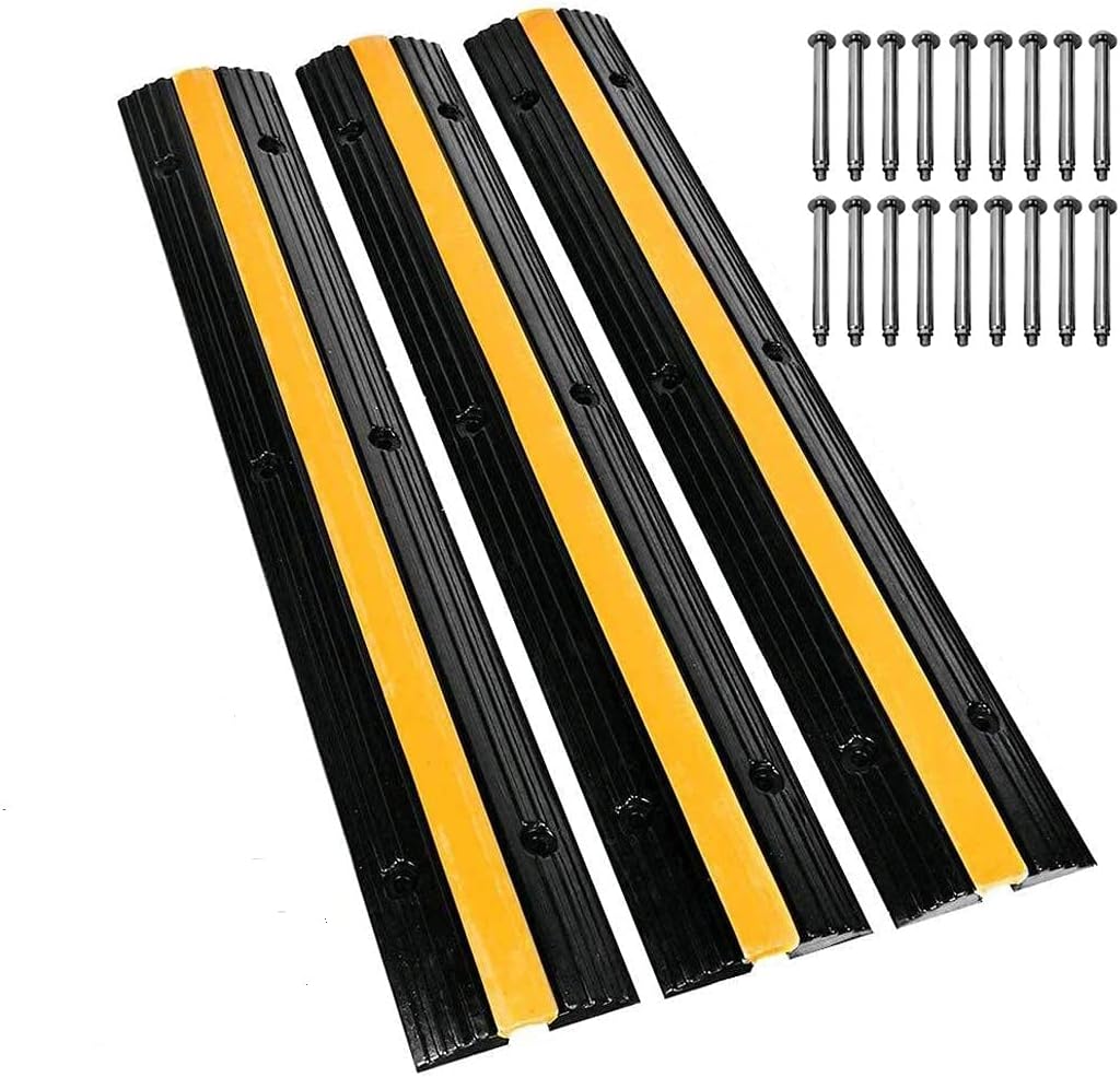 Speedmax Rubber Cable Protector Ramps 1 Pack of 5 Channel Heavy Duty Protective Cable Wire Cord Ramps 16000lbs Load Capacity Traffic Driveway Ramps Cable Protector Ramps (5 Channel, 1 Pack) Pack of 2