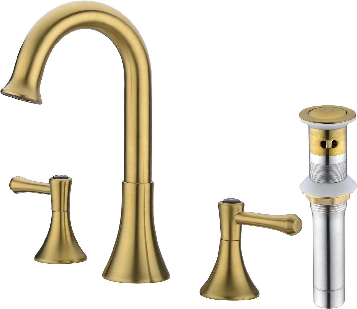 BESTILL 3 Hole Widespread Bathroom Sink Faucet, Pop-Up Drain and Water Supply Hoses Included, Matte Black