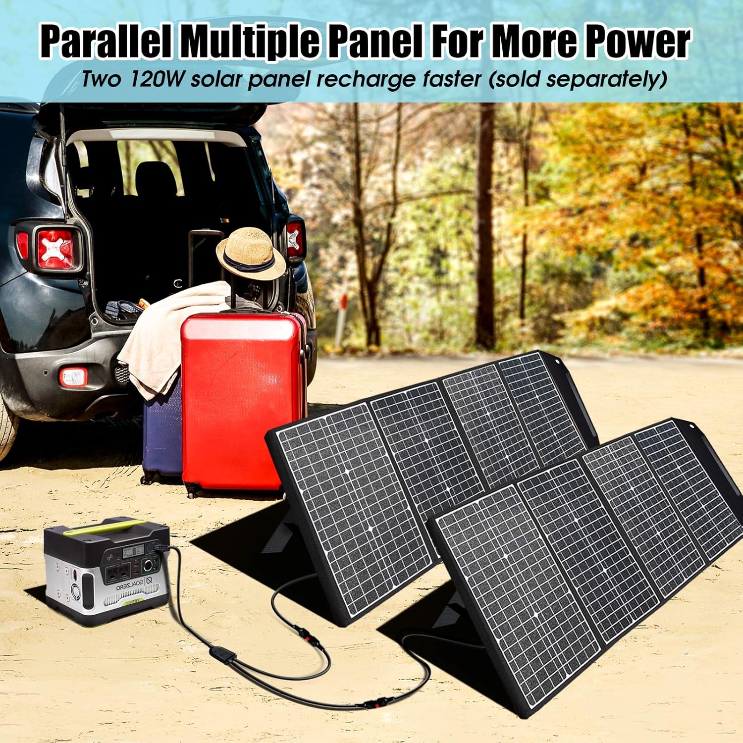 ZOOMBROS 120W Portable Solar Panel for Power Station, Foldable Solar Charger with Adjustable Kickstand for Jackery Explorer/Rockpals/Flashfish/Goal Zero/BALDR Van RV Camping Travel