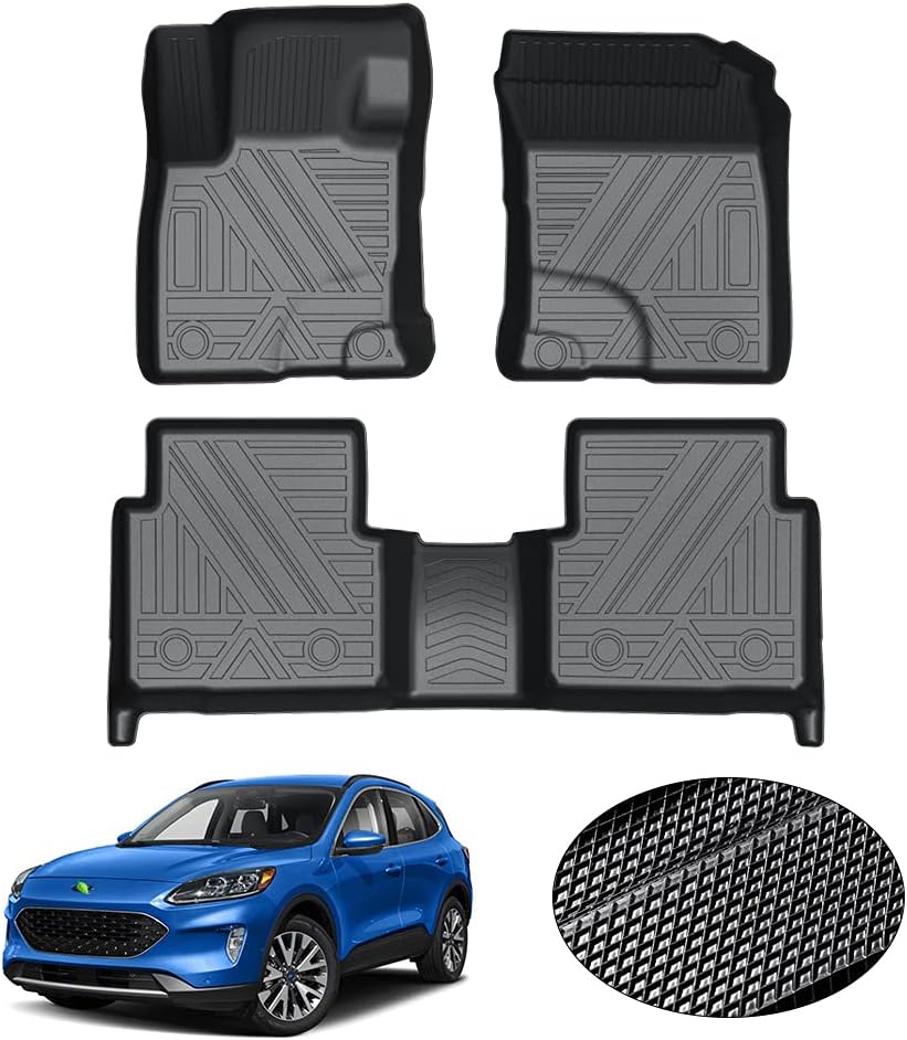 KUST Custom Fit Floor Mats for Ford Escape 2022 2021 2020 No-Hybird (NOT Fit Hybrid Models) Floor Liner All Weather Car Mats 1st & 2nd Row Liners Full Set Black Non-Slip