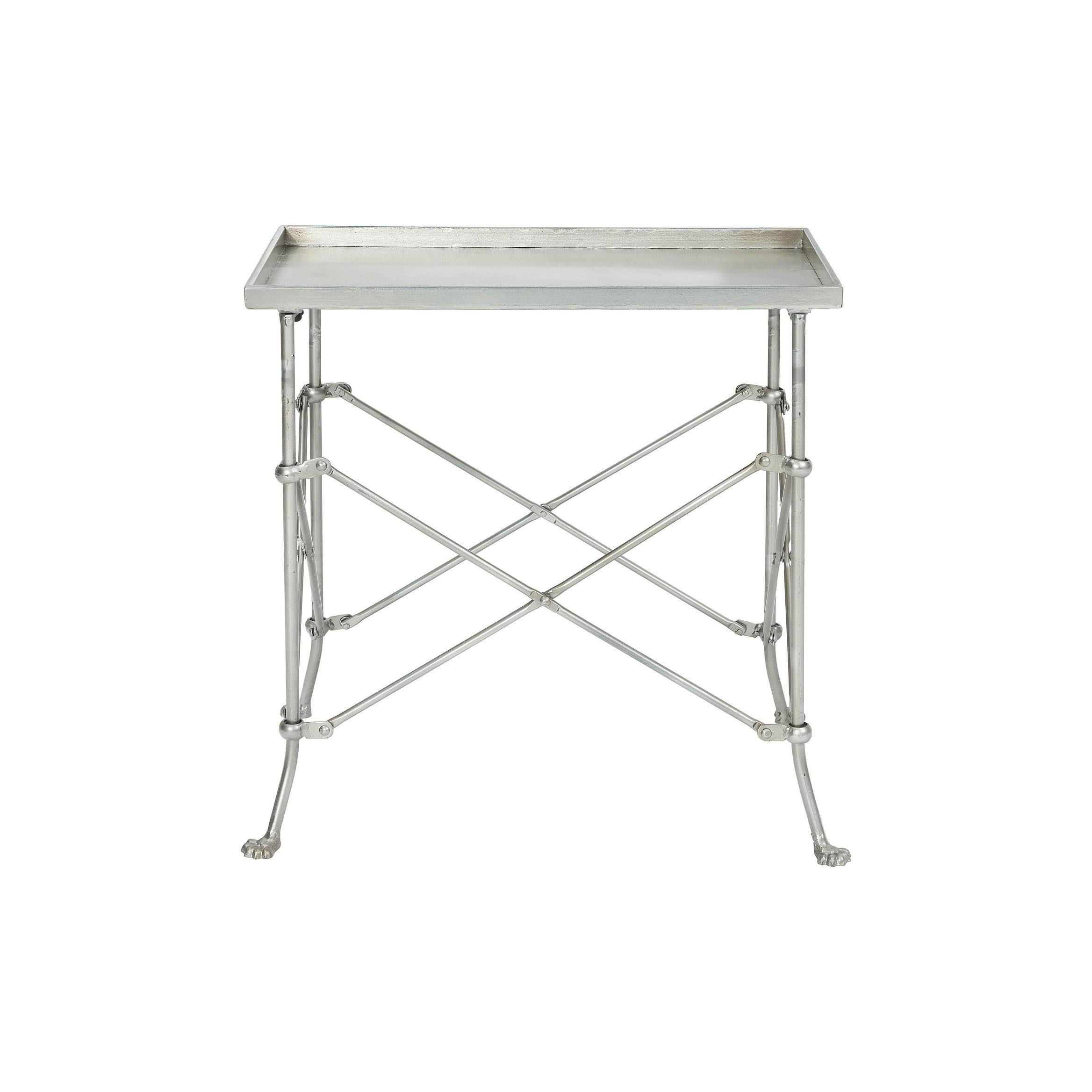 Rectangle 20 inch Tray-Style Metal Accent Table, Silver