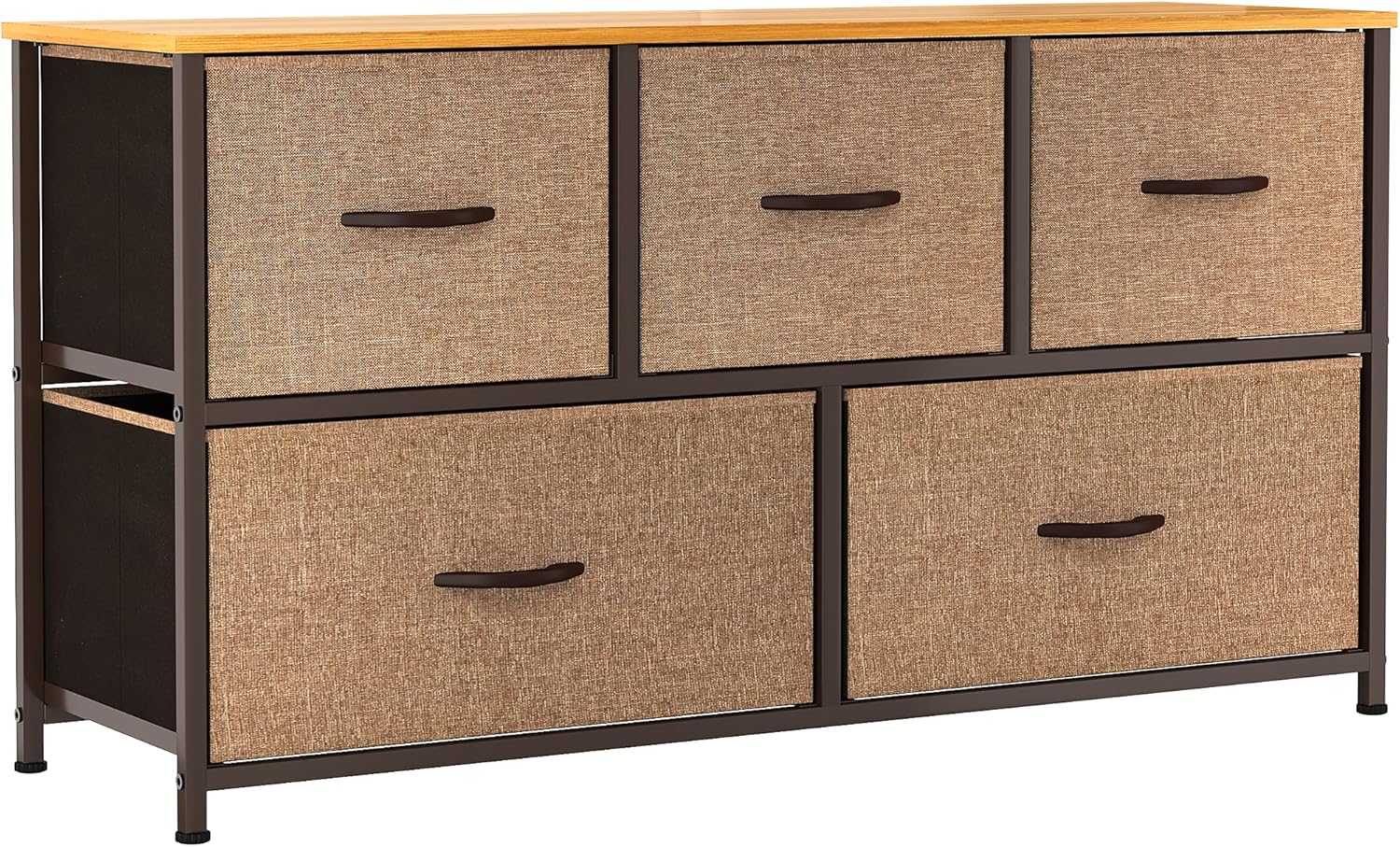 YITAHOME Wide Storage Tower with 5 Drawers - Fabric Dresser, Organizer Unit for Bedroom, Living Room, Closets & Nursery - Sturdy Steel Frame, Easy Pull Fabric Bins & Wooden Top (Black/Grey)