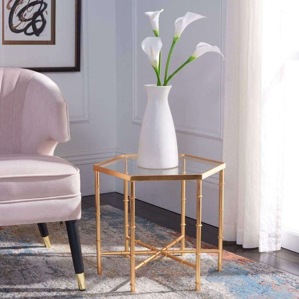 Safavieh Home Collection Kerri Leaf Top Accent Table, Gold/Clear