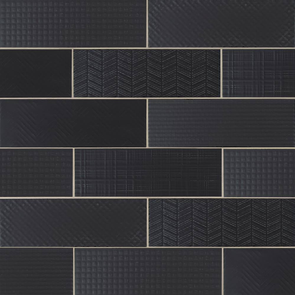 MSI Citylights Ink 3D Mix 4 in. x 12 in. Glossy Ceramic Black Textured Subway Tile (9.9 Sq. ft./case )