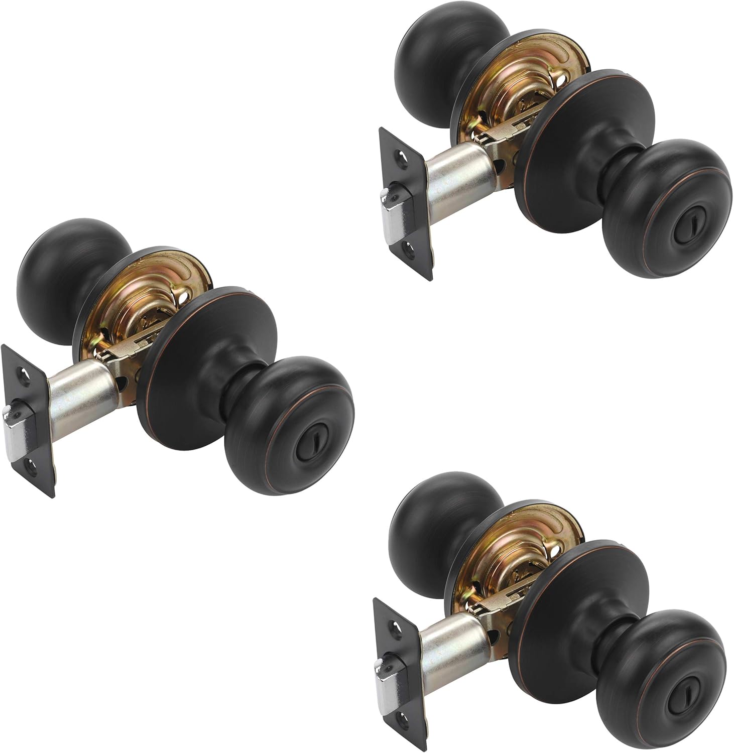 Dynasty Sierra Privacy Door Knob Aged Oil Rubbed Bronze Bed and Bath Keyless Door Handles Contractor Pack (3 Pack) Pack of 2