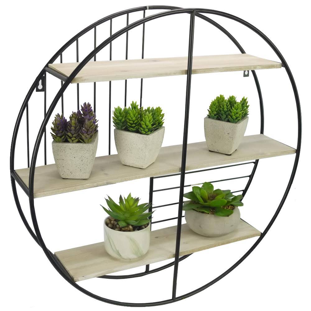 Admired by Nature White Oak Wood Contemporary Round Wall-Mounted Metal Hanging Storage Floating Shelve Multi Shelf , Black