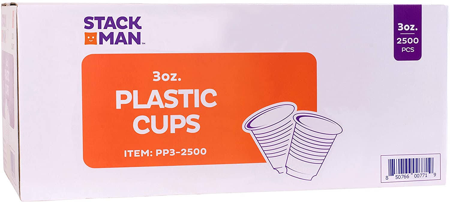 Case of 2,500 - 3 oz. Disposable Clear Plastic Cups, 100 Count Packages (25/100)