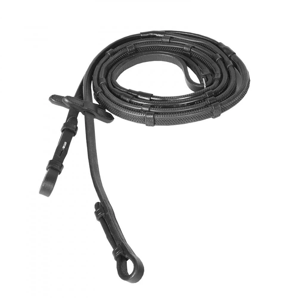 Horze Soft Grip Rubber Reins - Stoppers - Horse / Black