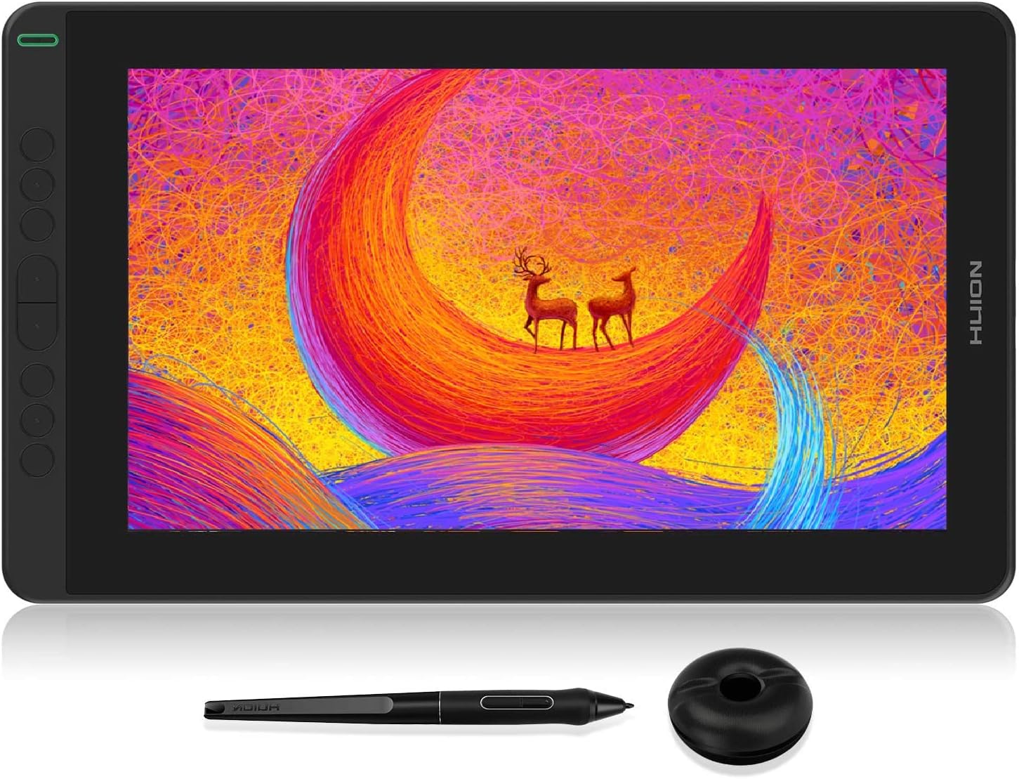 HUION 2020 Kamvas 13 Drawing Monitor 13.3 inch Pen Display & Graphic Tablet Screen Full-Laminated Tilt Function 8192 Battery-Free Stylus, Come with Glove, Adjustable Stand, 20 Pen Nibs - Black