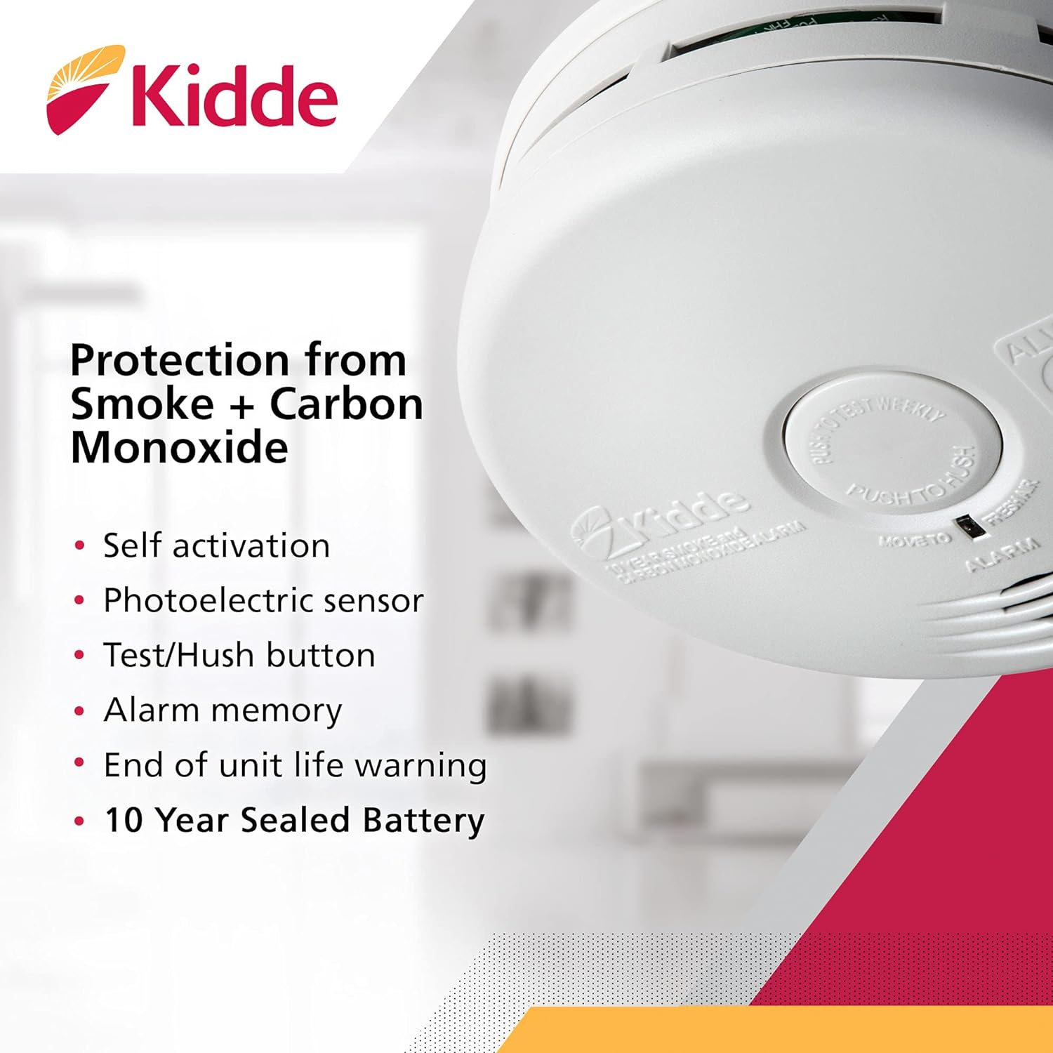 Kidde Smoke & Carbon Monoxide Detector, Combination Smoke & CO Alarm with Lithium Battery, Replacement Alert Pack of 2