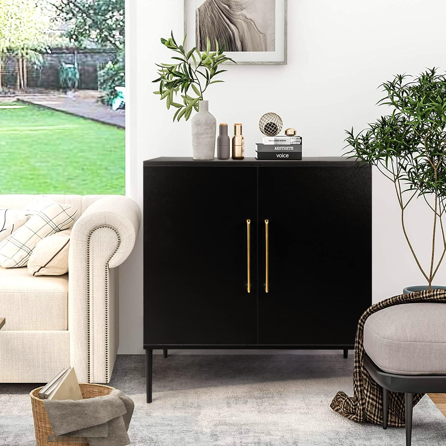 Storage Cabinet with Doors - Free Standing Cabinet, Modern Wooden Sideboard, Black Side Cabinets for Bedroom, Living Room, Kitchen, Office and Hallway