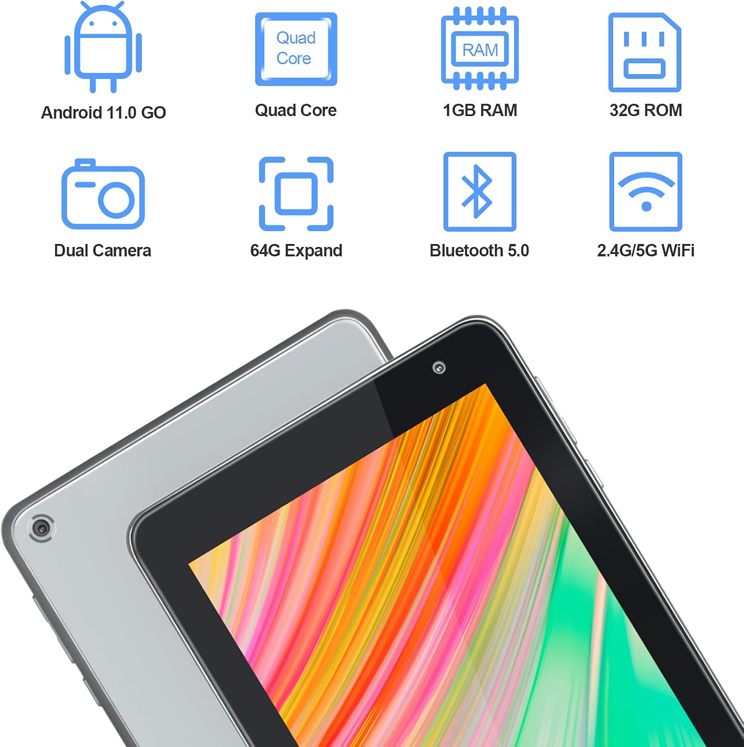 Android 11.0 Tablet 7 Inch,HAOVM MediaPad P7S Tablets,Quad-Core 1.4GHz Processor,Dual Camera,2GB RAM,32GB Storage,1024 x 600 IPS HD Display Screen,128GB Expand,5.0 WiFi,BT5.0,Non-Scratch Glass Back Pack of 2