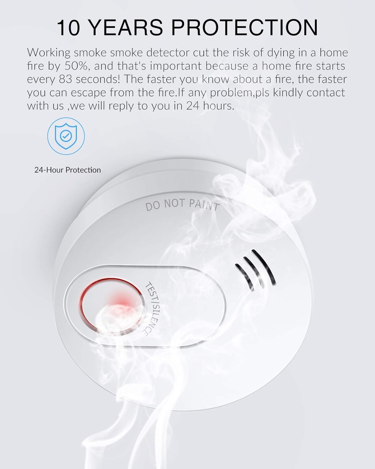SITERWELL Smoke Detector, 10 Year Fire Alarm with Photoelectric Sensor and Built-in Battery, Fire Detector with Low Battery and Fault Warning for House and Bedroom, UL Listed, GS526A, 4 Packs Pack of 2