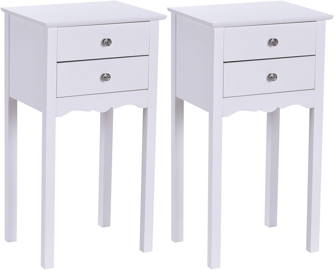 Giantex 2 Pcs End Table w/ 2 Drawers Side Table Nightstand Multi-Purpose Accent Table Living Room Bedroom Home Furniture (2, Black)