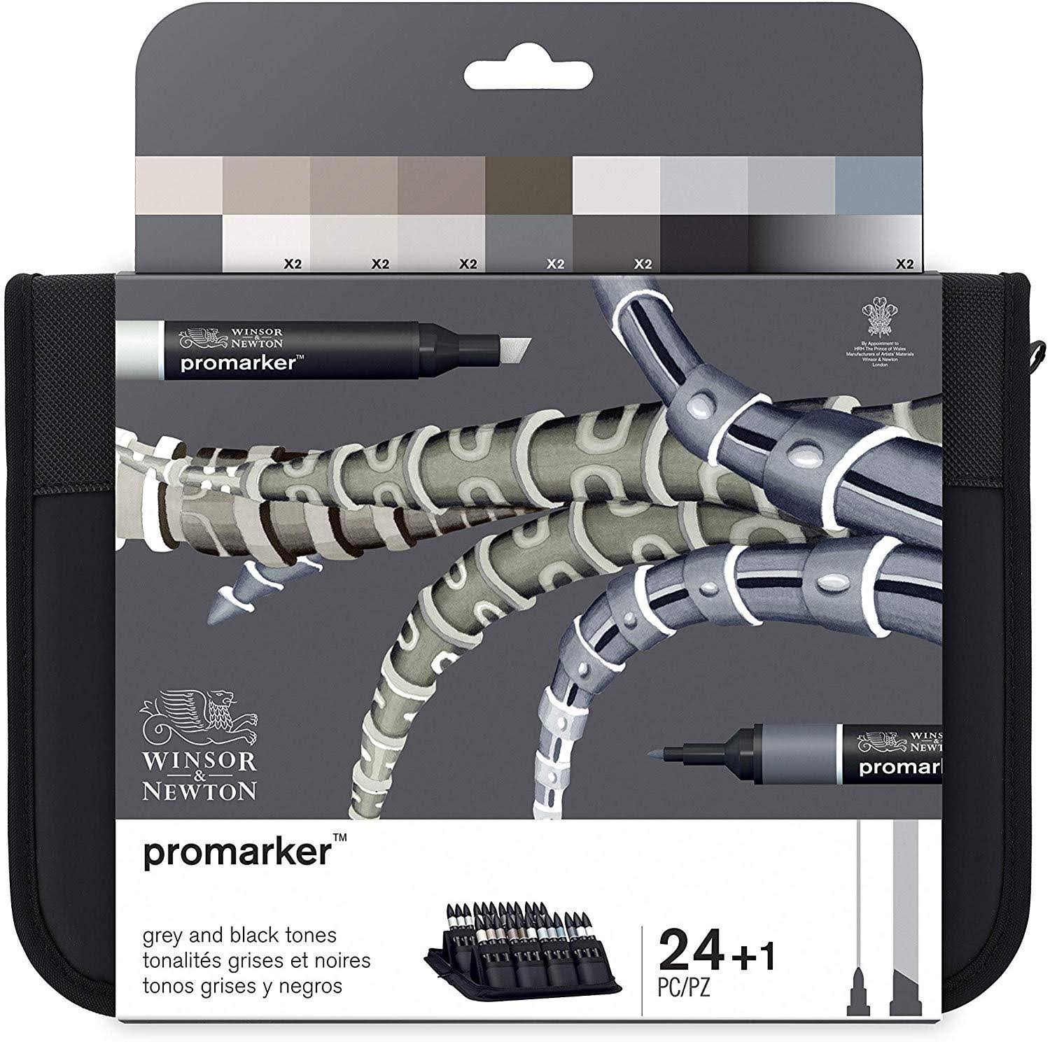 Winsor u0026 Newton ProMarker 24 Black and Grey Wallet Set