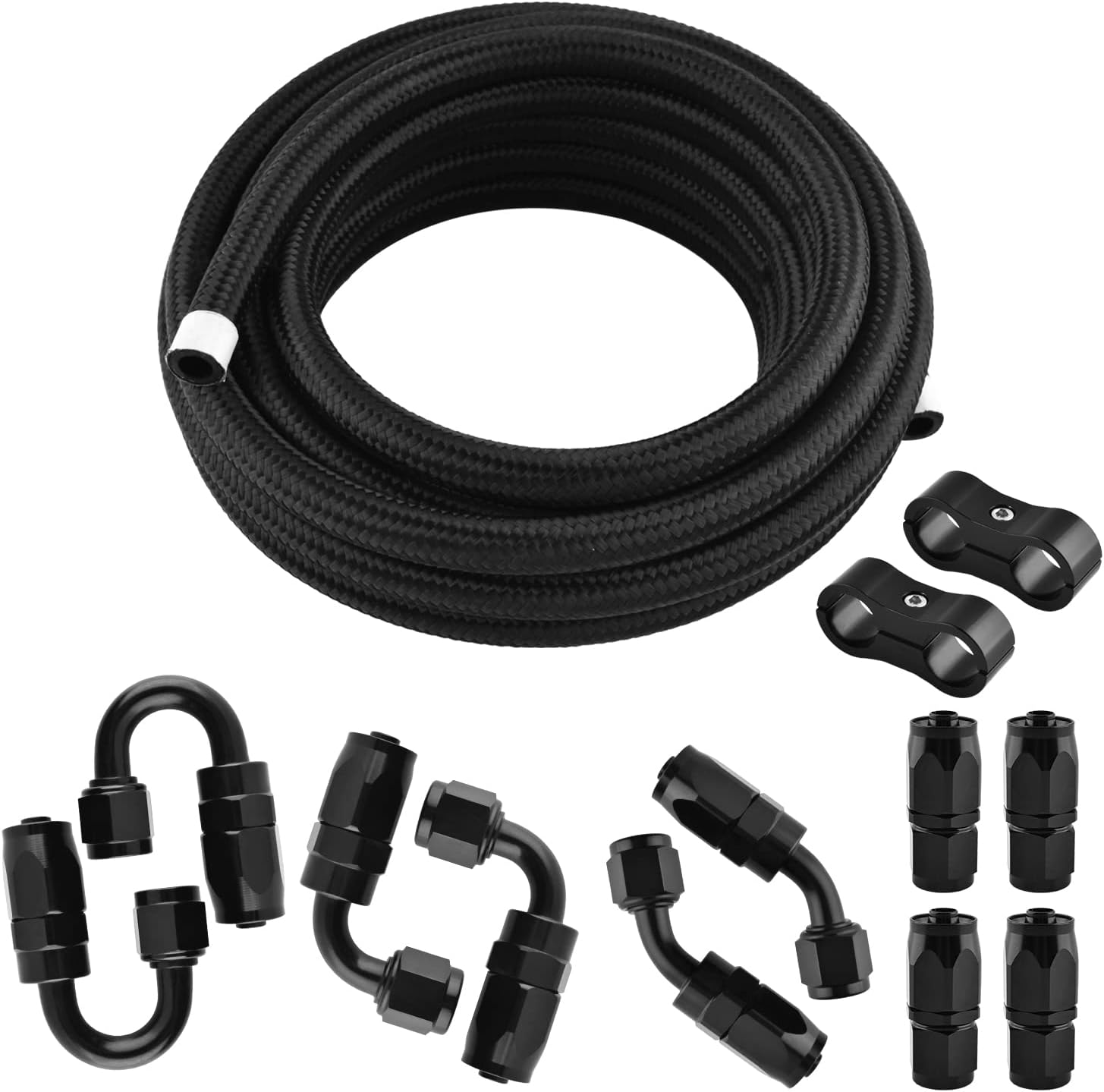 SINTLY 10AN Fuel line Hose Fitting Kit Braided Nylon Stainless Steel Oil Gas AN10 CPE 20FT Black