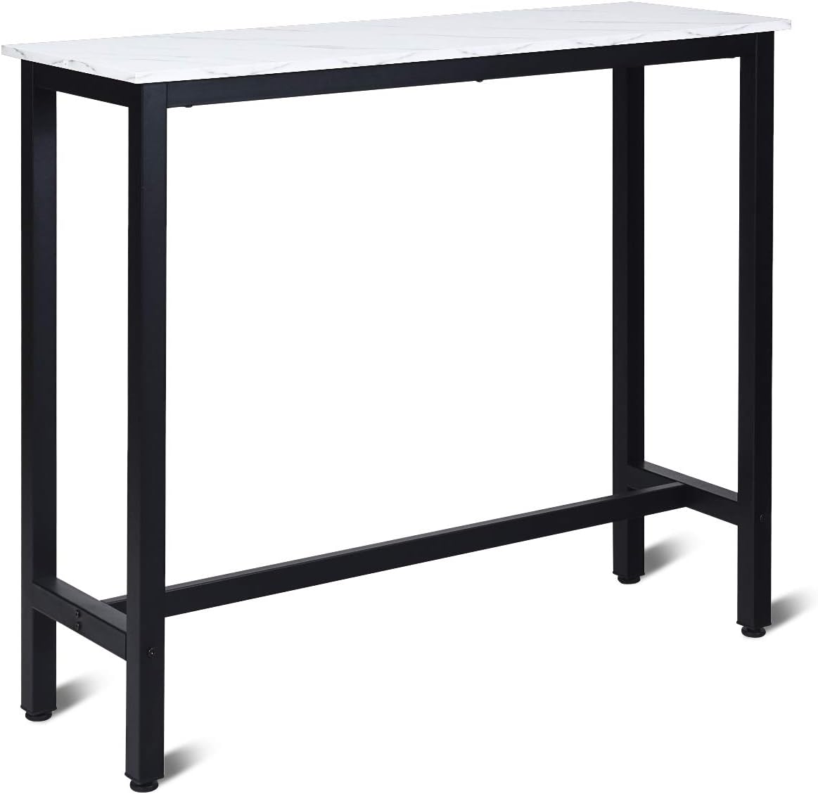 COSTWAY 47&rdquo; Bar Table with Metal Frame & Faux Marble Top, Industrial Bar Height Table for Small Space, Multifunctional Pub Desk for Dining Room Living Room Bar (White)