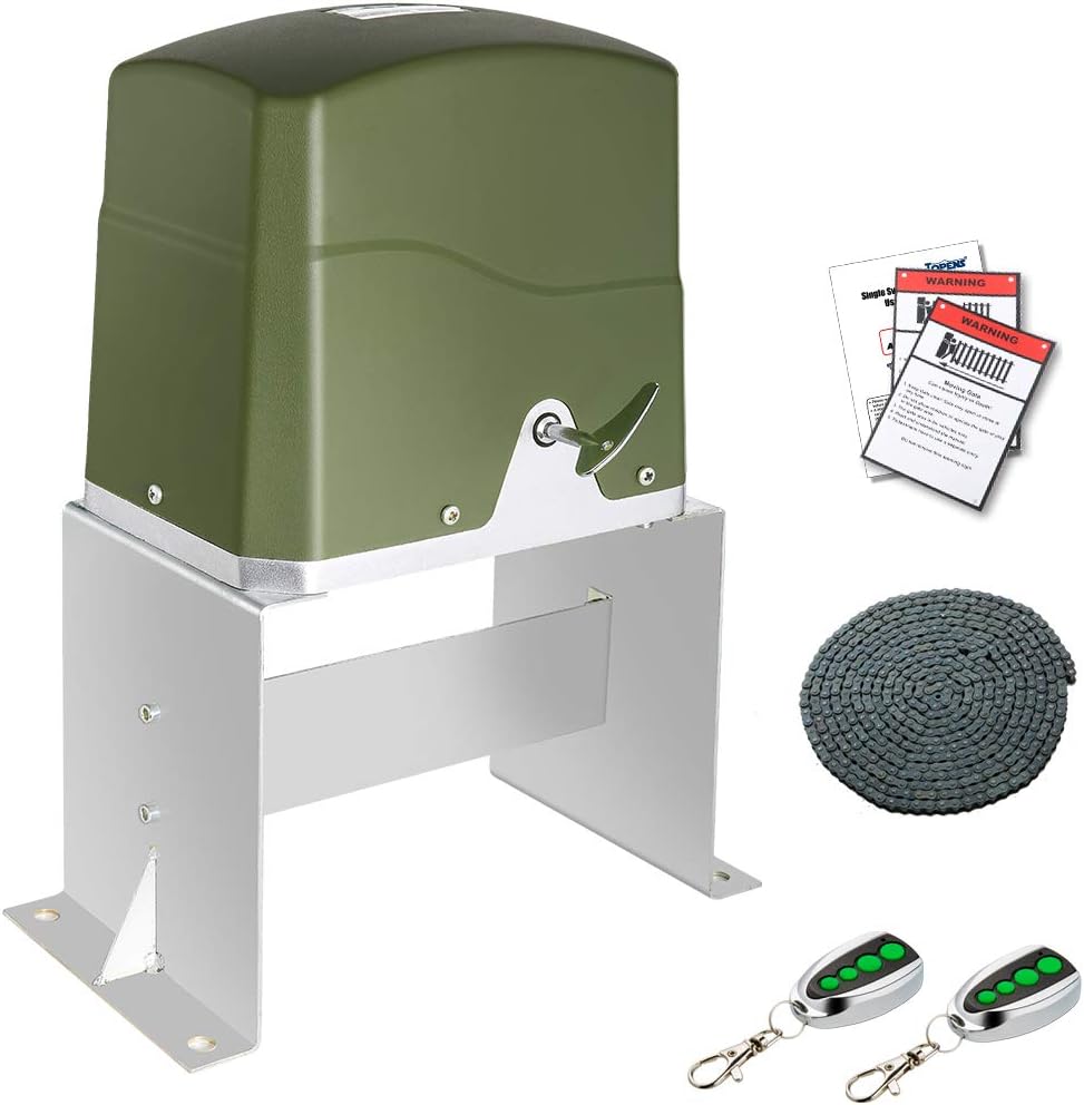 TOPENS CK700 Automatic Sliding Gate Opener Chain Drive Electric Gate Motor for Heavy Driveway Slide Gates Up to 1600 Pounds, Security Gate Operator AC Powered with 20ft Roller Chain and Remote Control