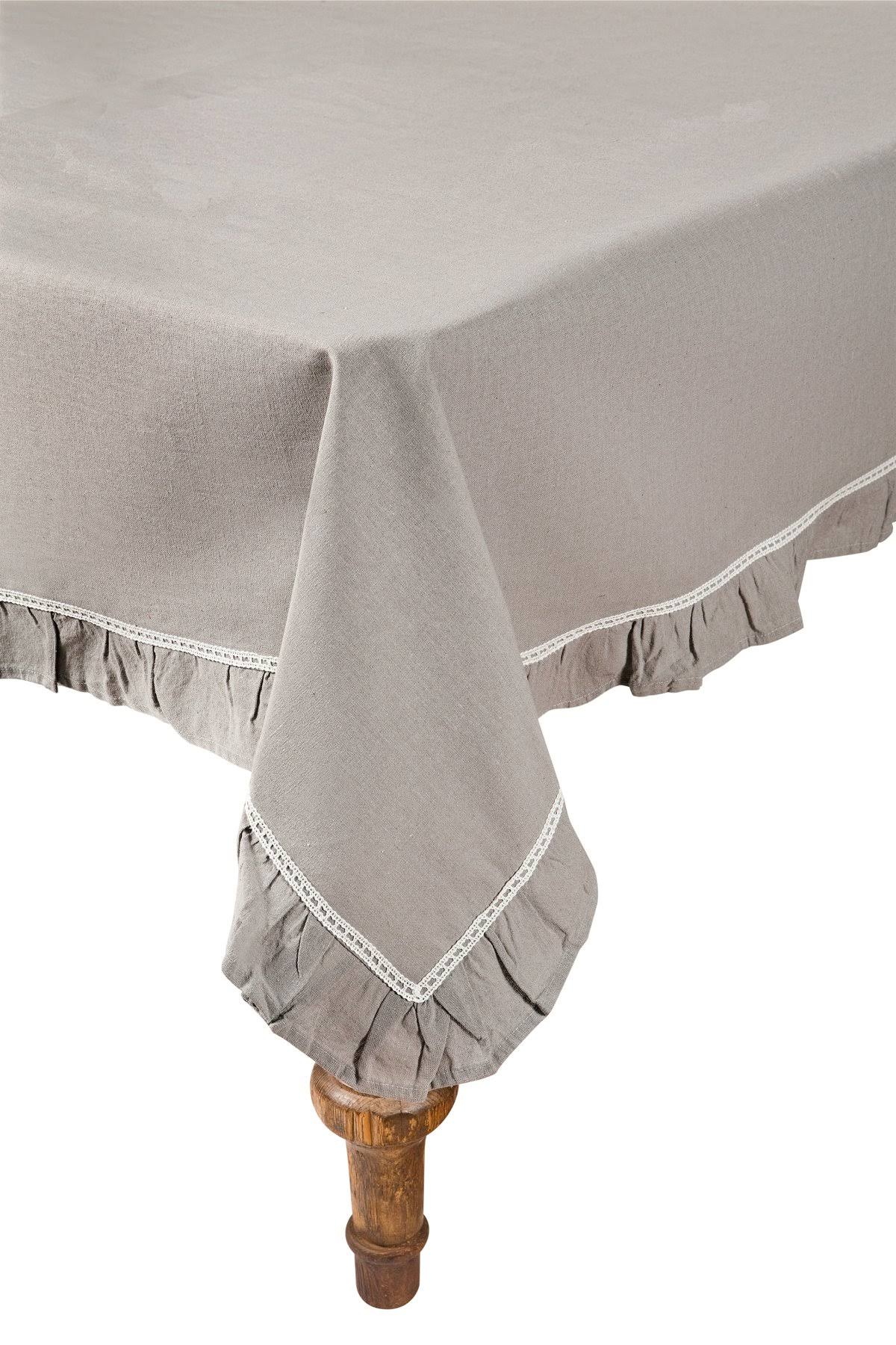 Xia Home Fashions Ruffle Trim 72x22 x 108x22 Lace Tablecloth in Taupe