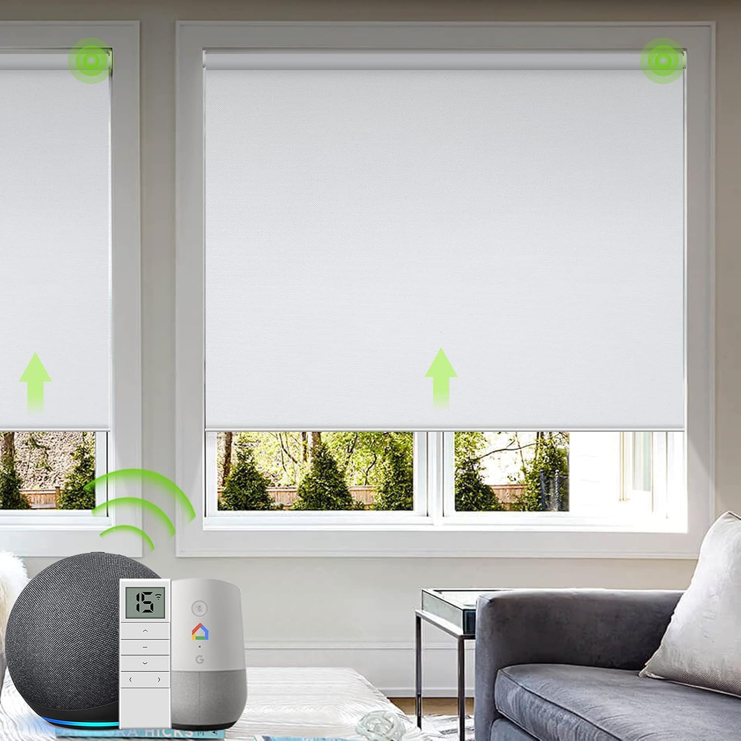 Yoolax Motorized Blind Shade for Window with Remote Control Smart Blind Shade Compatible with Alexa Motorized Roller Shade Blackout Battery Solar Powered Blind Custom up 98''W X 138''H (Vinyl-White)