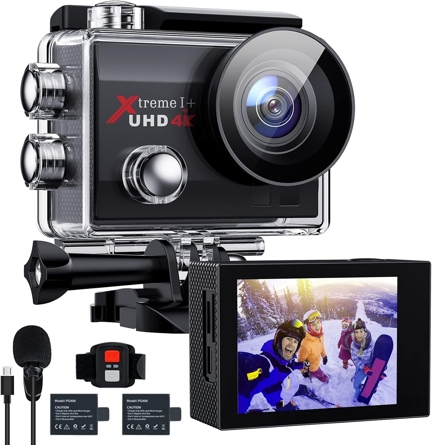 4K 20MP Action Camera 131FT Waterproof Underwater Camera with Dual Microphone, EIS, WiFi, Remote Control, Sports Cam with 2 Batteries and Mounting Accessories Kit (Black) Pack of 2