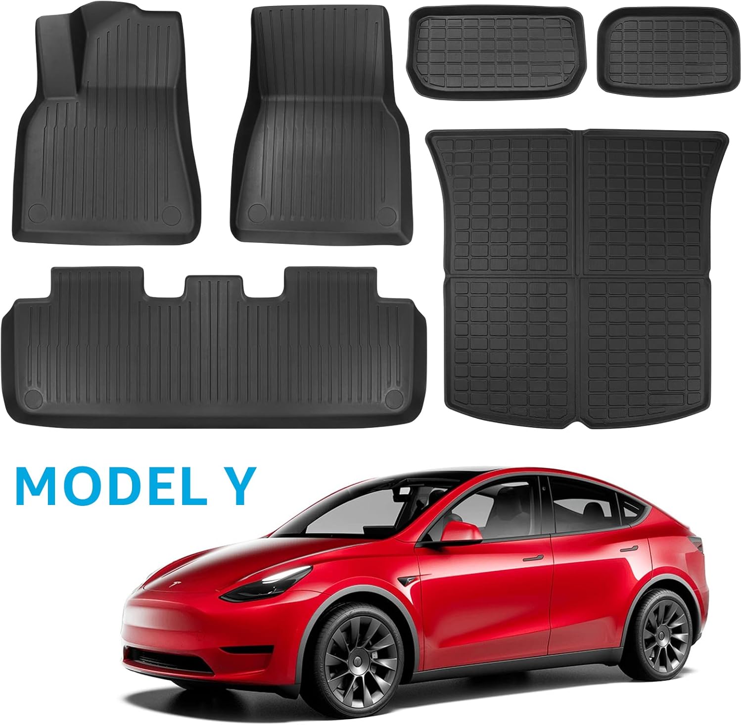 Tesla Model Y Floor Mats Set, Model Y Floor Liner All-Weather Anti-Slip Rear Trunk Cargo Mats Heavy Duty Interior Accessories 2020 2021 2022 Upgrade