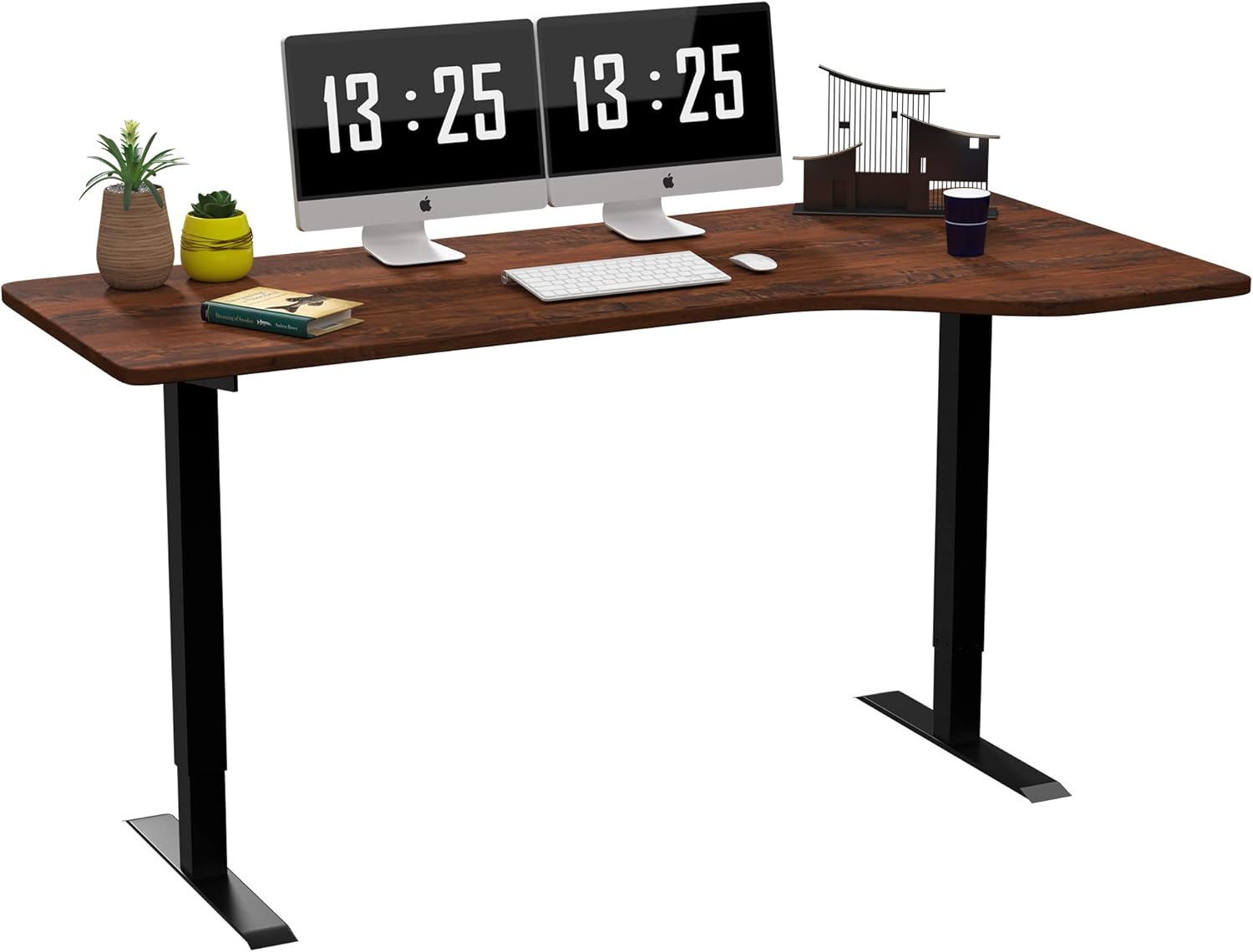 SMAGREHO Height Adjustable Electric Standing Desk for Home Office, 60 x 33 inches Sit Stand Table with MDF Splice Board, Standing Workstation with Memory Controller, Black Frame/French Oak Desktop